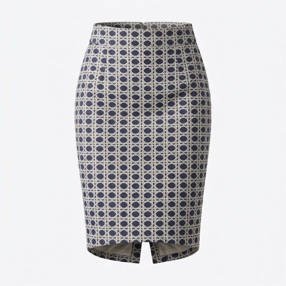 Banana Republic‎ Navy Blue Cream Cane Weave Geometric Pencil Skirt Size 0